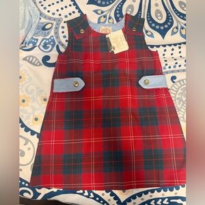 The Beaufort Bonnet Company Red and Navy Plaid Pinafore Dress